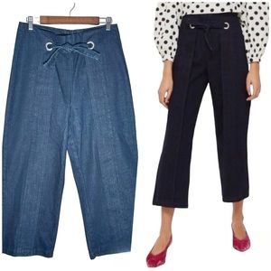 Topshop Moto | Women | Tie Front Dark Cropped Wide Leg Denim Pants | Size 32x30